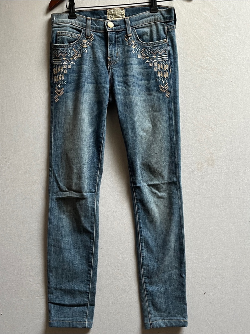 Current Elliott Embroidered Skinny Jeans Cotton Stretch Size 26